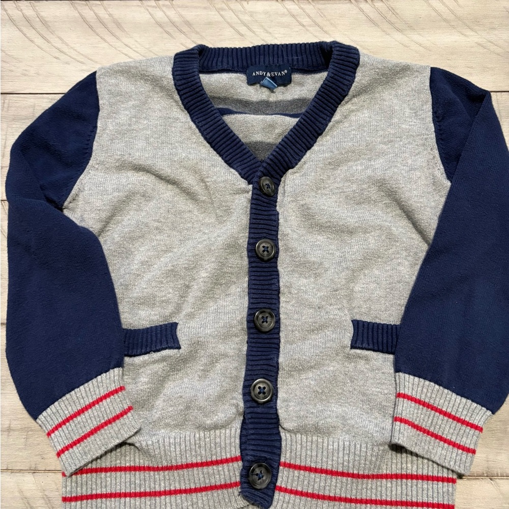 Andy & Evan Gray and Navy Kids Cardigan Sweater Boys Size 5 Yrs.
